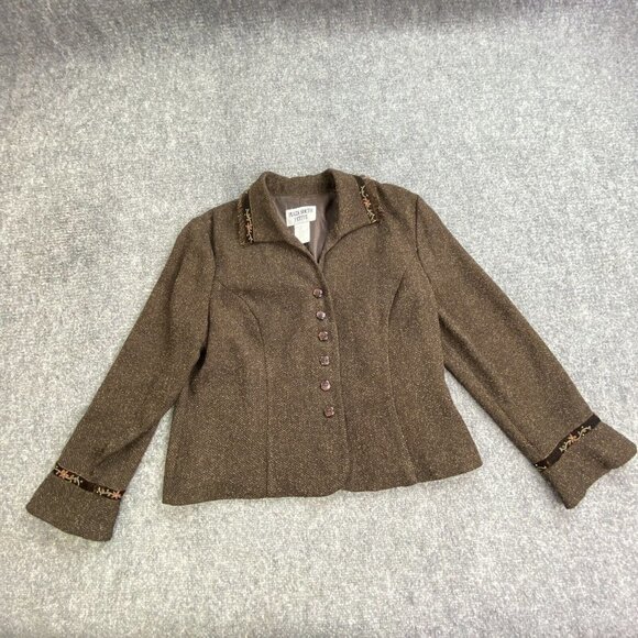 Plaza South Jacket Women 12P Brown shacket Bell sleeves‎ Embroidered details - Picture 7 of 12